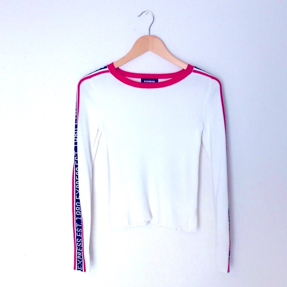 🔥 Express White, Black, & Red Bold Sleeve Sweater - XS 🔥